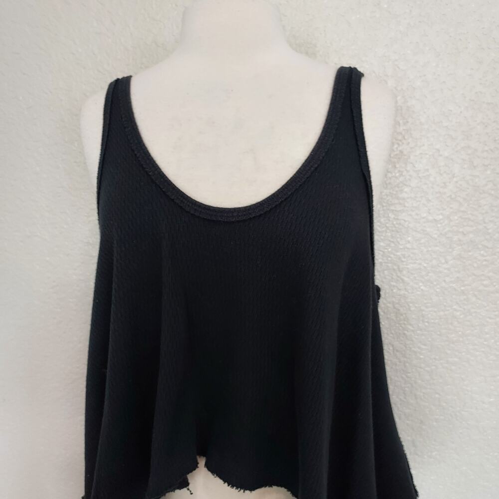 We The Free Black Waffle Knit Raw Hem Scoop Tank Size XS
